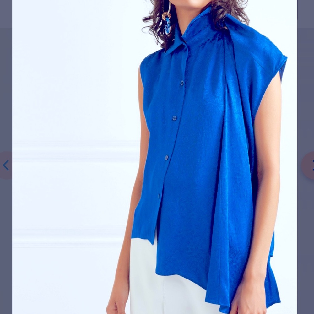 BALENCIAGA ASYMMETRIC DRAPED FLORAL-JACQUARD TOP IN BLUE